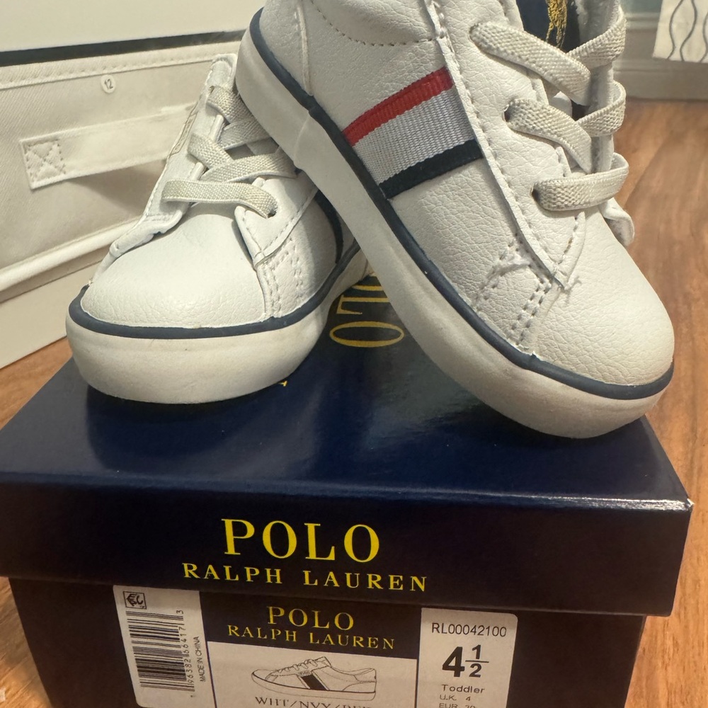 Ralph Lauren White and Navy Kids Sneakers